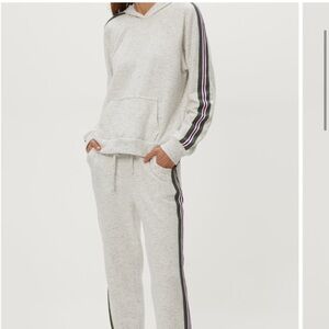 Gray Hoodie and Jogger Set with Striped Detail